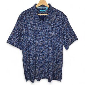 Tori Richard Button Up Shirt Men's Tencel Blend Hawaiian Wave Allover Resort XL